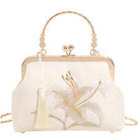 素雅刺绣新中式旗袍包包汉服包素雅大百合图案国风单肩包百搭女包