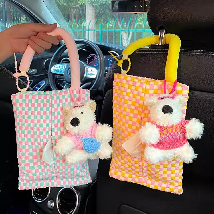 Caja de pañuelos para coche, dopamina, bolsa colgante de pañuelos para coche, caja de dibujo para coche, muñeca de almacenamiento de bolsa de pañuelos nueva 2024