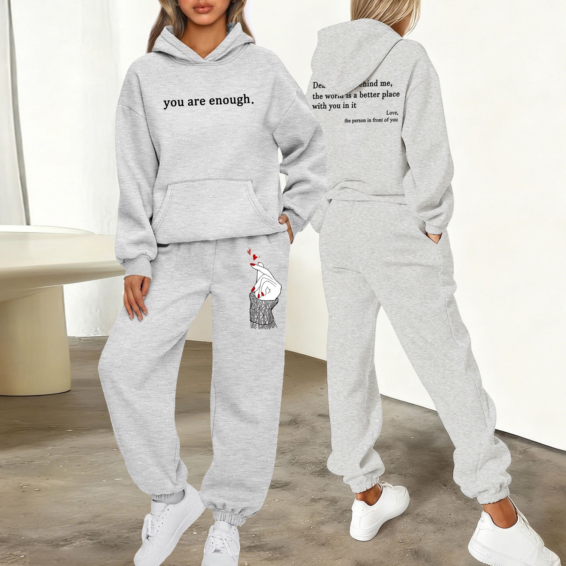 European And American Style Sporty Casual Hooded Sweatshirt Set for Women Long Sleeved Quarter Length Fashion New 2026_ecoleips.com