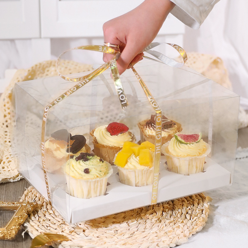 生日甜品西点盒杯状包装盒透明手提打包甜品盒子纸杯蛋糕盒装饰