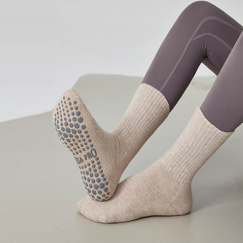 Yoga socks for women, professional non-slip mid-calf sports socks, summer indoor Pilates fitness floor socks, long cotton socks