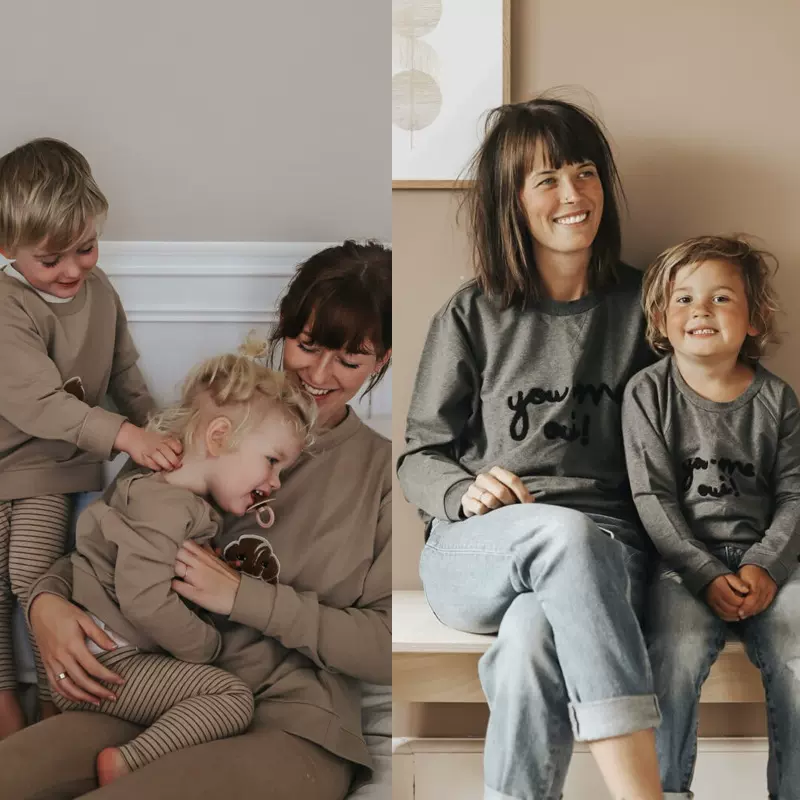 儿童家居服2025年秋冬新款牛角包男女童套头卫衣上衣亲子装