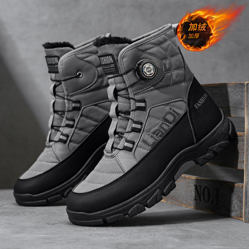 2025 Winter New Thick Bottom Snow Boots Men's Fleece Thickening Northeast Warm Cotton Boots Rotary Buckle Men's Shoes 