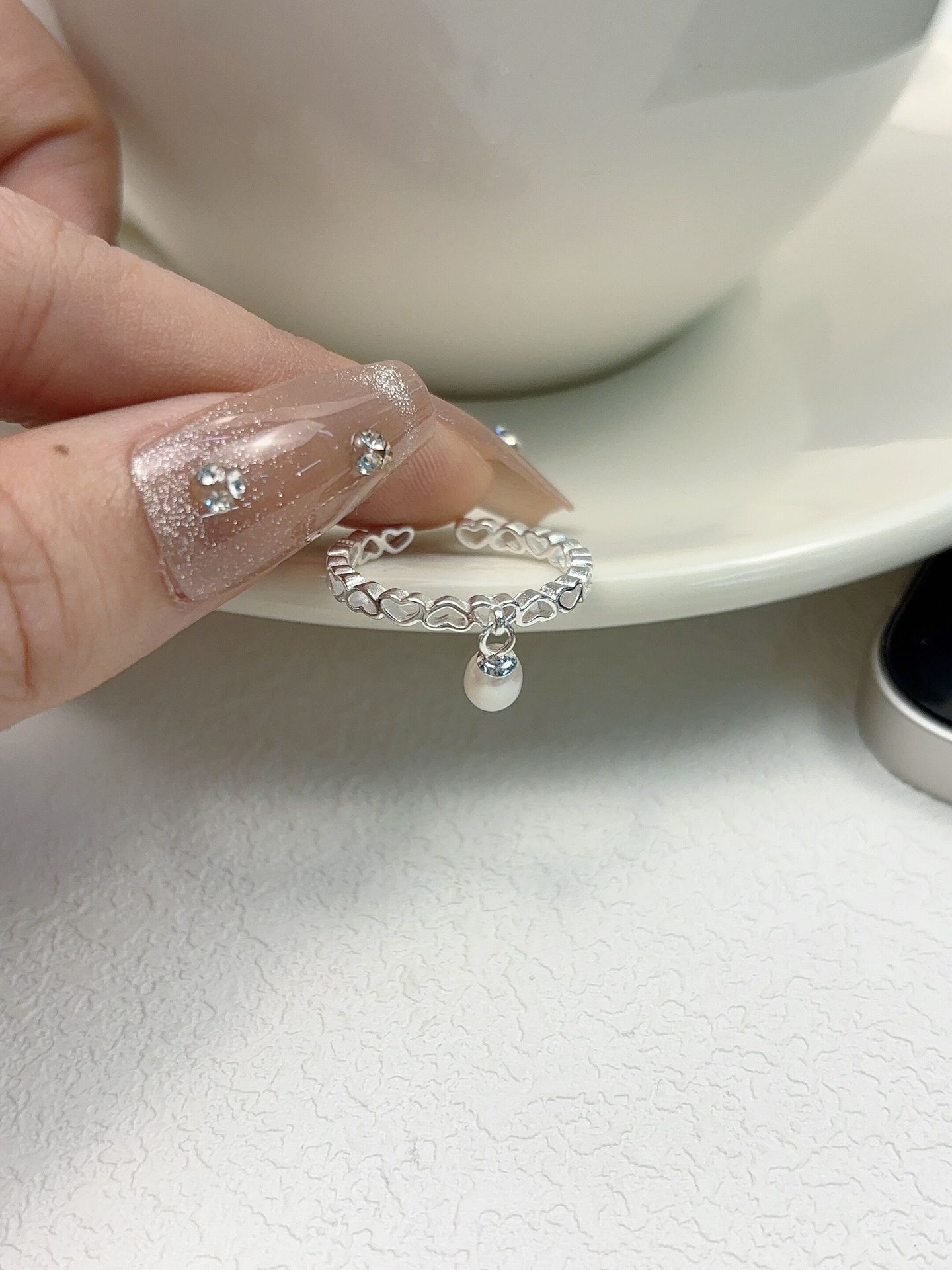 Freshwater Pearl Inlay Material Open Rings Classification 925 Sterling Silver Freshwater Pearl Heart Shape Open Rings