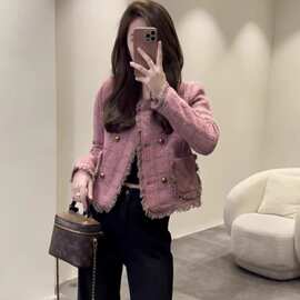 欧货小个子粉色短款外套女冬季超好看小香风短款外套女潮