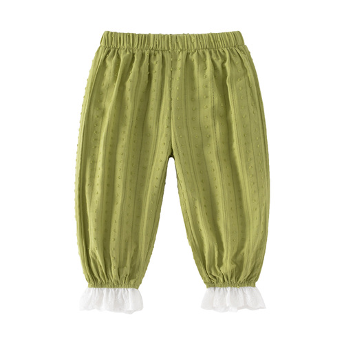 Summer 2024 New Baby and Toddler Clothing Set for Girls: Cute and Refreshing White Lace Top + Casual Ruffled Pants Suit