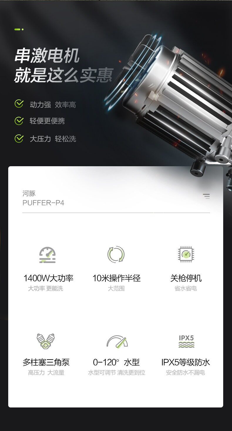 Greenfield Pufferfish Car Washer Portable High-Pressure Water Gun Household 220V Water Pump Car Cleaning Tool High-Power Cleaning Machine