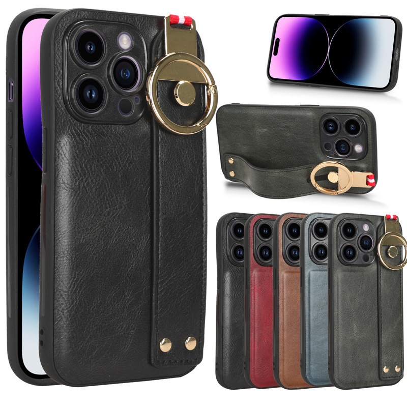 Suitable for Apple 15 14 13 12 Pro MAX Mini ring phone case wrist strap lanyard leather protective case Suitable for Apple 15 14 13 12 Pro MAX Mini ring phone case wrist strap lanyard leather protective case