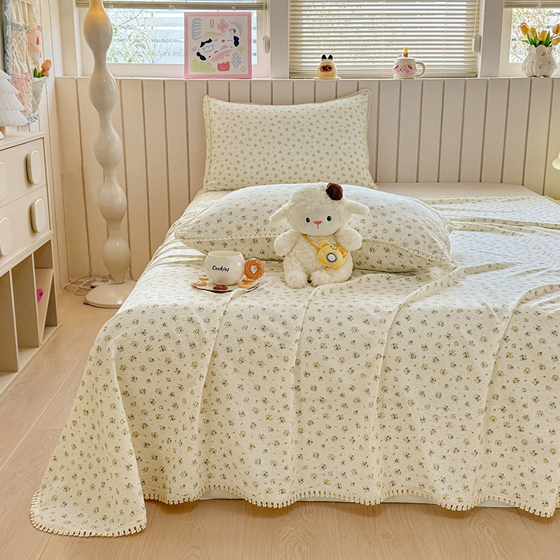 Category a Maternal and Infant Double-Layer Gauze Bed Bed Sheetss Three-Piece Set Summer Student Dormitory Bed Bed Sheetss Pillowcases Skin-Friendly Bedding