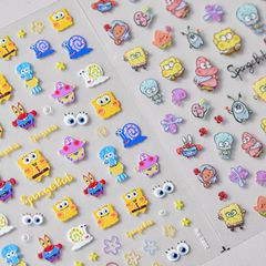 網紅新款夏日美甲貼紙浮雕卡通小黃鴨海綿寶寶立體可愛裝飾品批發