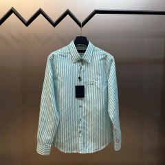 秋冬新款条纹暗纹提花字母贴饰男士翻领长袖衬衫上衣men shirt