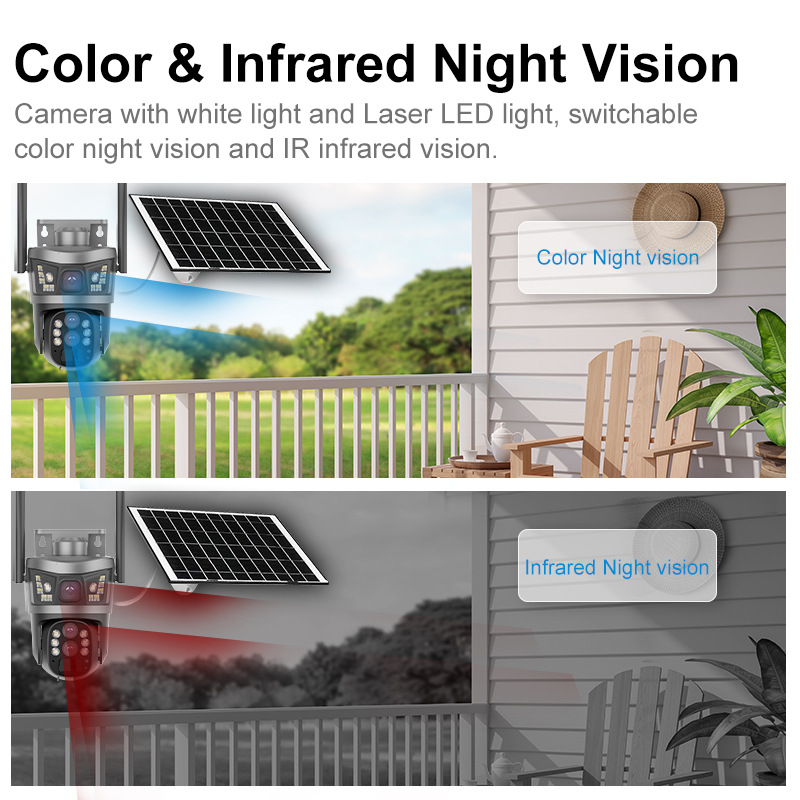 太阳能4G全景V380监控器无线手机远程室外双镜头枪球联动双