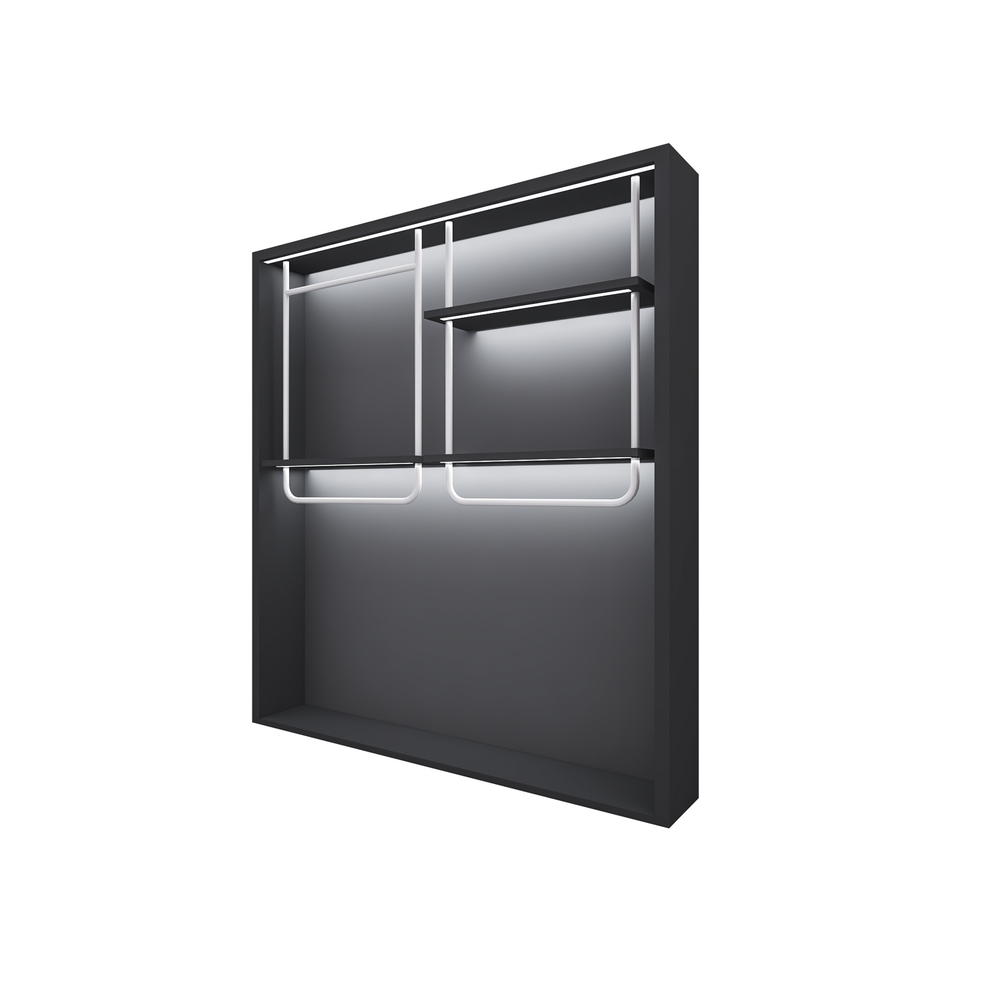 con lámpara en la pared de la tienda de ropa de hombre estantes de decoración de la tienda de ropa de alta gama estante de exhibición estante de exhibición tipo piso