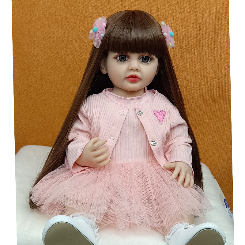 Simulación bebé muñeca de juguete de goma suave falda Rosa pierna recta Dudu renacer Muñeca puede entrar en el agua para acompañar muñeca