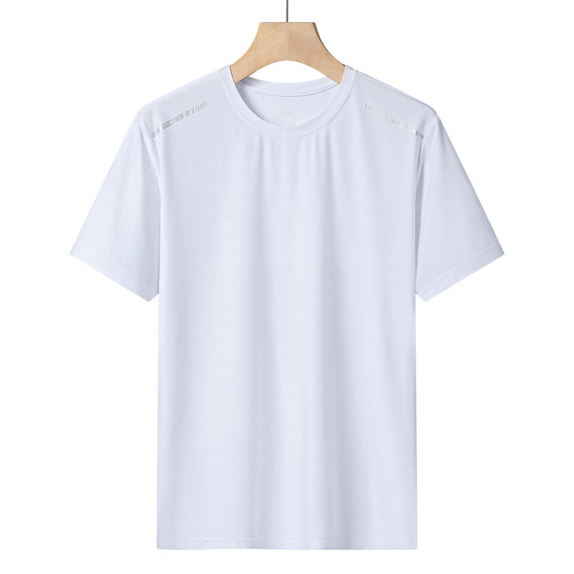 Hombres y mujeres de manga corta de seda de hielo cuello redondo suelto verano aire acondicionado Delgado grupo de ropa de trabajo al aire libre + Logo paquete seco camiseta