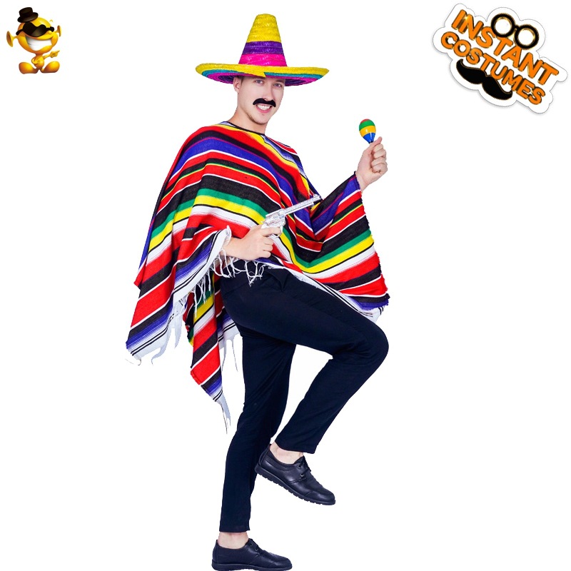 De Halloween adulto de los hombres grandes de la etapa del traje del funcionamiento del traje de cosplay disfraz capa Mexicana