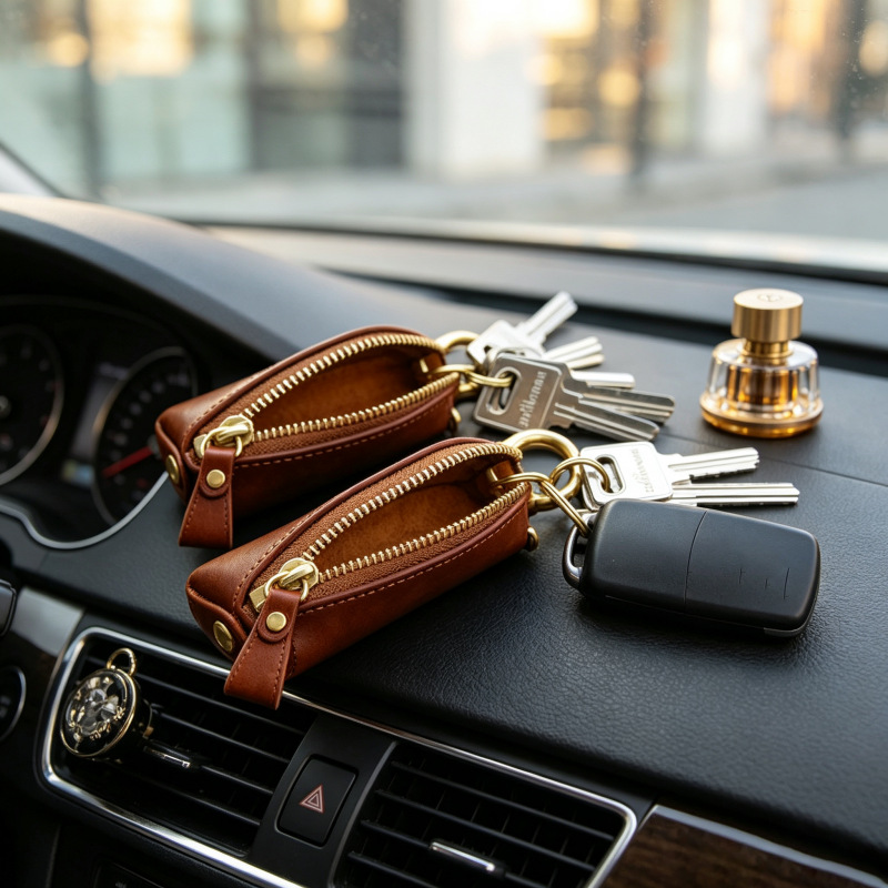 In-stock hot-selling PU leather key case, multifunctional universal car key case, waist-hanging handmade key storage leather case