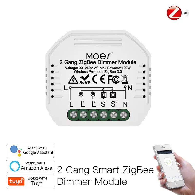 Умный диммируемый выключатель Tuya Zigbee 3.0 скрытый модуль диммирования DIY/2 канала