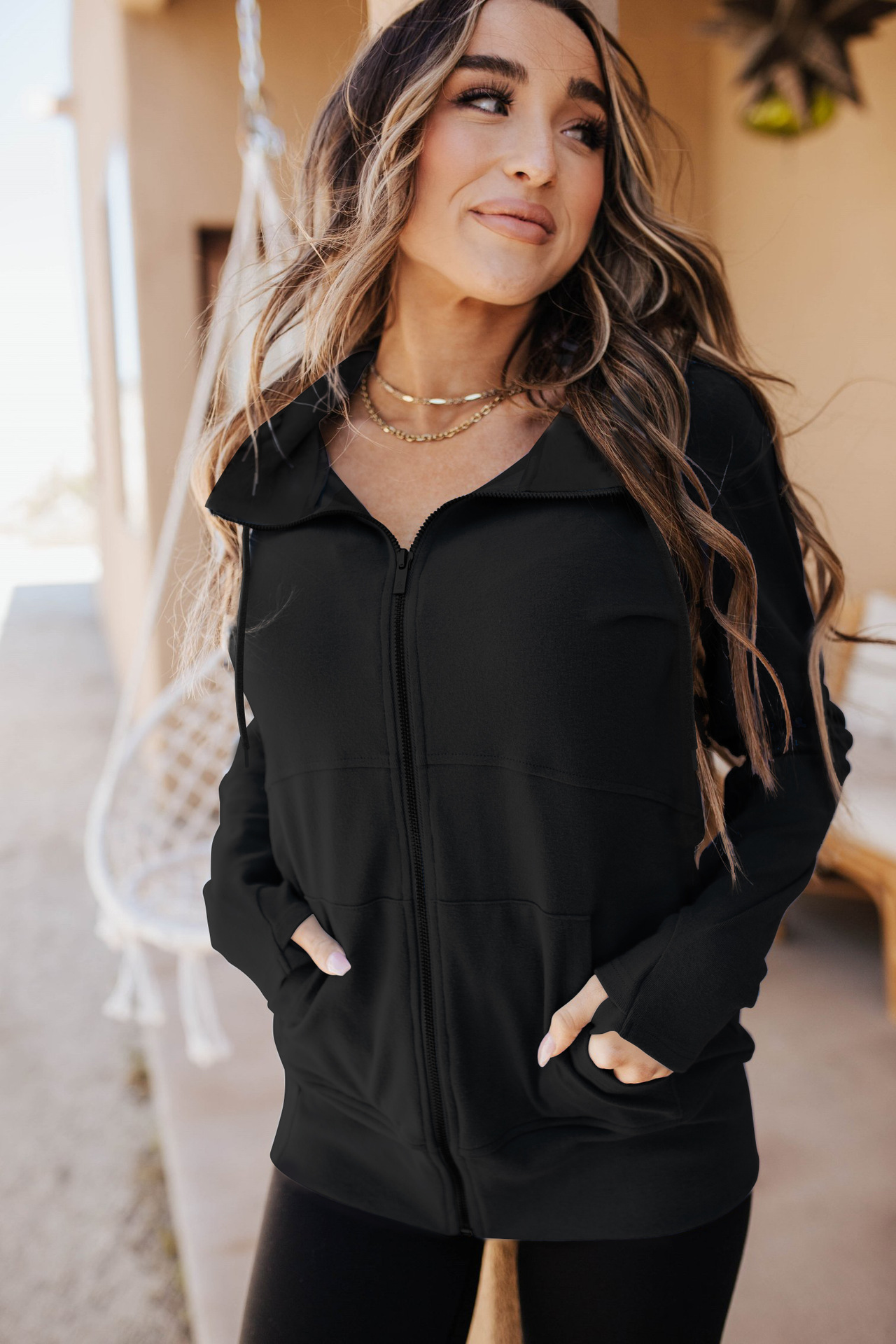 solid color full zipper long-sleeved hoodie nihaostyles clothing wholesale NSMDF81542