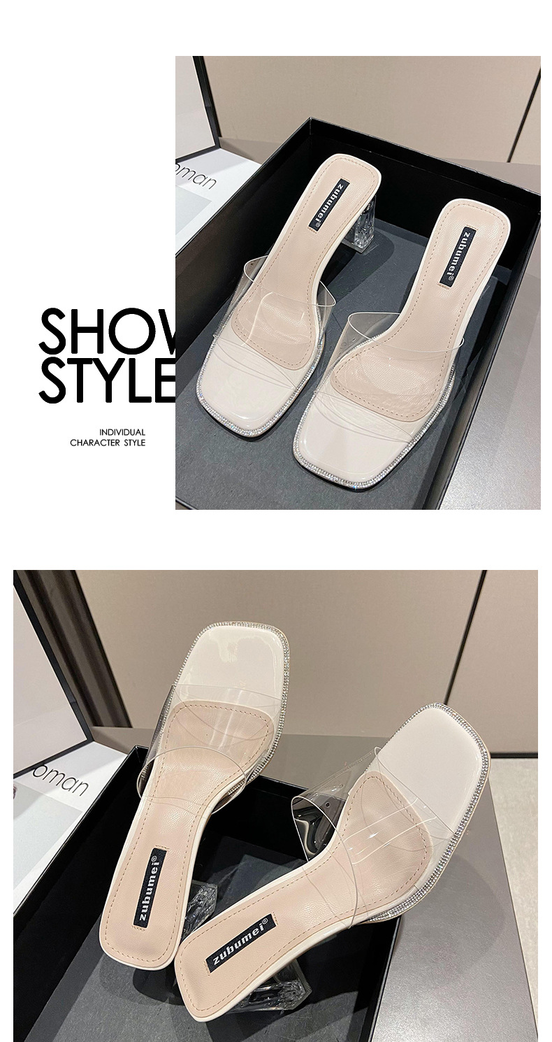 Sandal cao gót nữ mũi vuông quai ngang trong suốt — Màu trắng be chi tiết 7