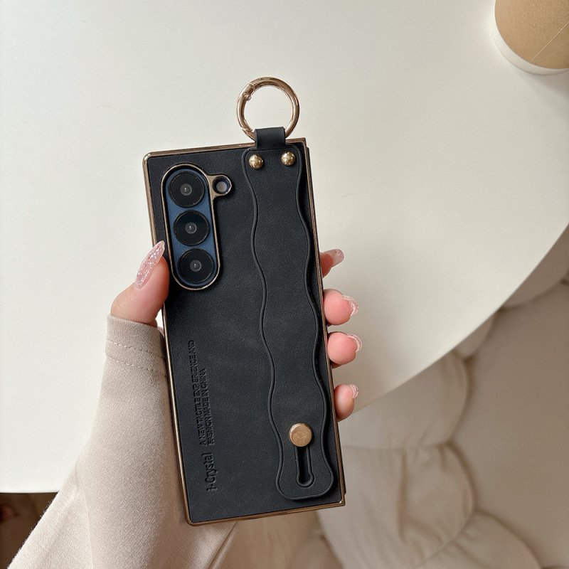 Samsung Z Fold3/4/5/6 携帯電話ケース リストバンド ウェーブ落下防止 ビジネス レザー保護カバーに適しています。|undefined