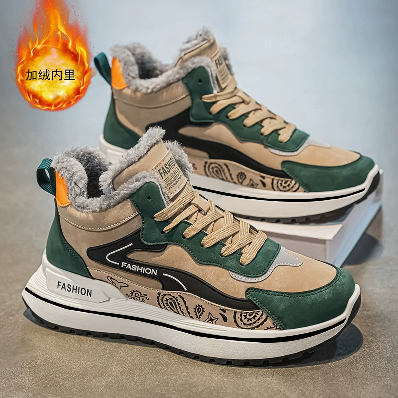 Теплые хлопковые ботинки на флисовой подкладке, мужские зимние ботинки 2025 года, новые высокие ботинки в стиле "папа", утепленные снегоступы, студенческие мужские ботинки