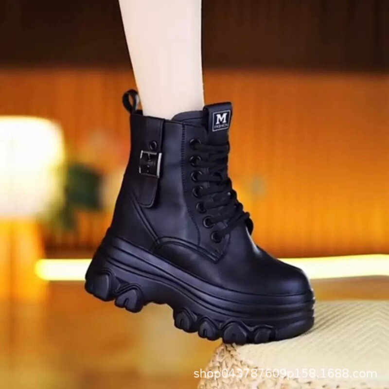 Soft Leather Popular Height-Increasing Martin Boots for Women 2025 Autumn and Winter New Style Fleece-Lined Anti-Slip Short Boots for Small People Thick-Soled Single Boots Soft Leather Popular Height-Increasing Martin Boots for Women 2025 Autumn and Winter New Style Fleece-Lined Anti-Slip Short Boots for Small People Thick-Soled Single Boots
