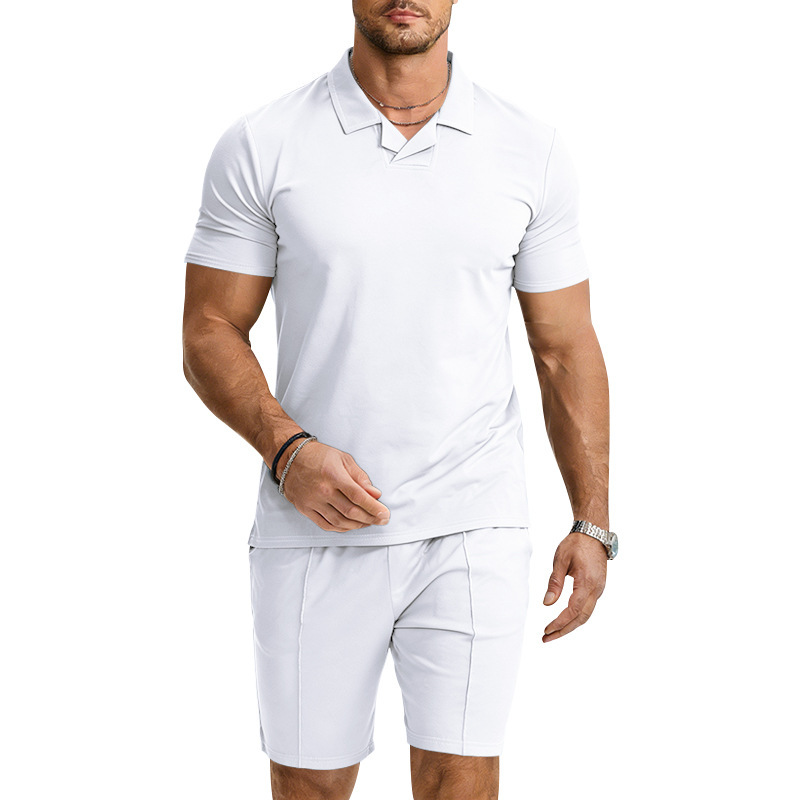Men's Quick-Dry Short Sleeve Shirt & Shorts Set, Casual Sportswear With Collar For Summer Outdoor Activities, Lightweight Polyester Activewear_viptrois.com