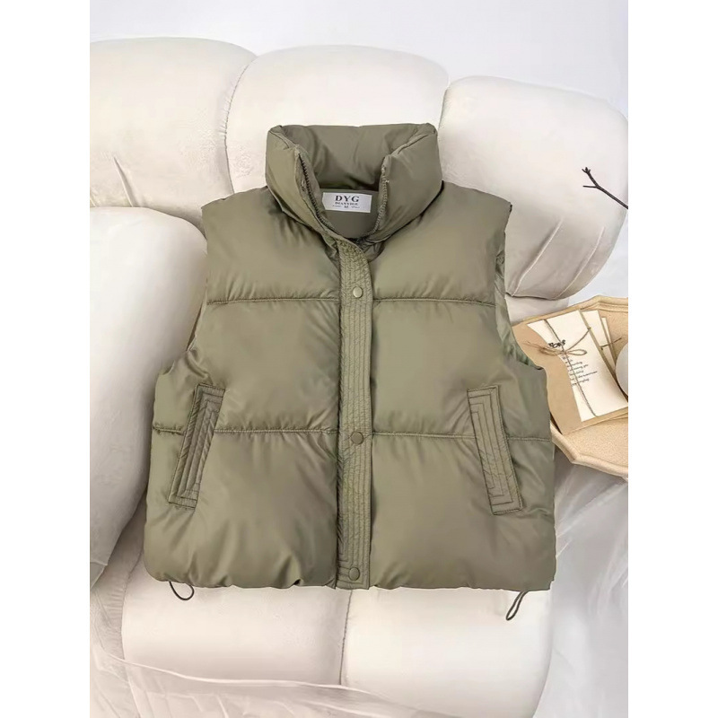 Down Cotton Vest Women's 2025 Autumn and Winter New Korean Style Loose Cotton Vest Stand Collar Pure Color Cotton Vest Jacket