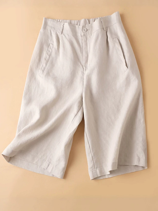 Quần short ống rộng 5 phần nữ chất liệu cotton linen màu cà phê kiểu dáng retro — Màu đen