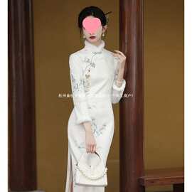 新中式改良旗袍新款连衣裙女长袖冬季加绒冬天长款气质女装秋冬款