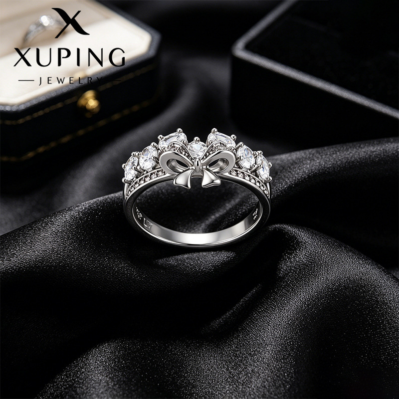 Xuping arco de moda dulce anillo de bronce chapado blanco nicho ligero anillo de lujo temperamento al por mayor transfronterizo