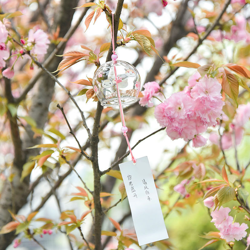 Glass Wind chime Hand made cherry blossoms Small bell originality bedroom Pendant Meditation Summer A gentle wind Pendants Door trim girl student Manufactor