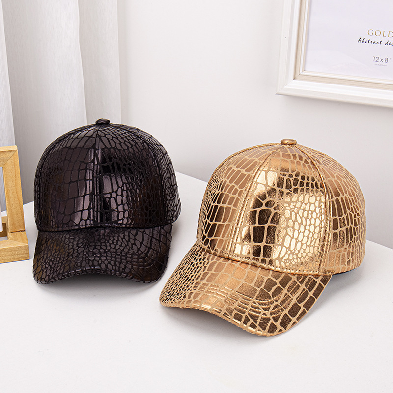 Jichu Cross-border New PU Crocodile Pattern Baseball Cap Men's Spring and Autumn Fashion All-match Sunshade Sunscreen Champagne Gold Bright Duck