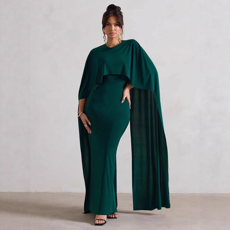 Spring and Autum Long Round Neck Pullover Shawl Floor-Length White Thin Matchinging Dress Cape Single-Layer Dress