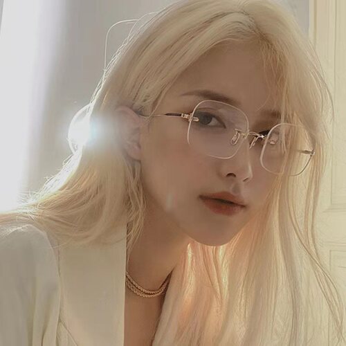 2024 New Frameless Glasses Pure Desire Style Jennie Myopia Glasses Ultra Lightweight Retro Korean Version Trendy Blue Light Blocking Glasses
