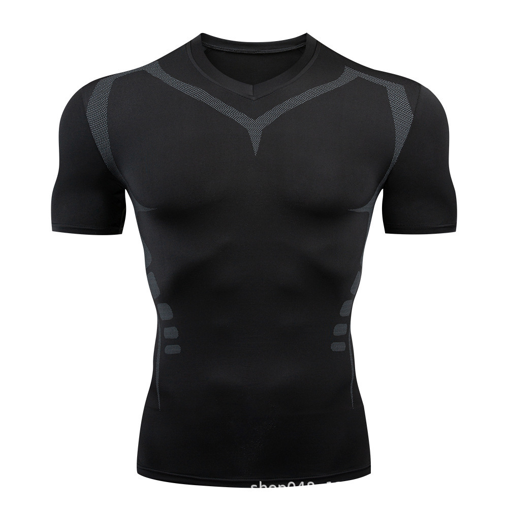 Fitness hombre camiseta de cuello redondo de baloncesto camiseta de fútbol de compresión de manga corta blanco rojo