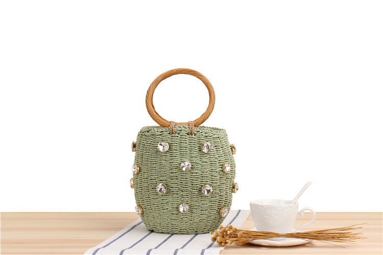 Women's Small Spring&summer Straw Solid Color Vacation Bucket String Straw Bag display picture 2