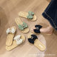 Women's summer outdoor slippers new indoor and outdoor non-slip deodorant square diamond bow fashion straw rope bottom sandals