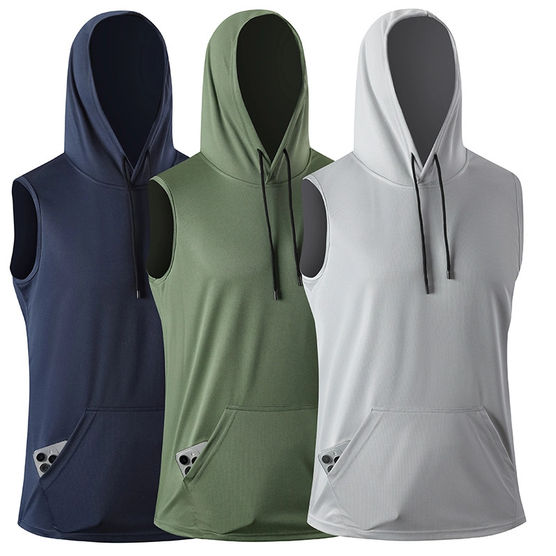 Cross-Border Training Vest Sleeveless Hoodie Sweat-Wicking Breathable Quick-Drying Summer Fitness Training Running Sports Vest Top