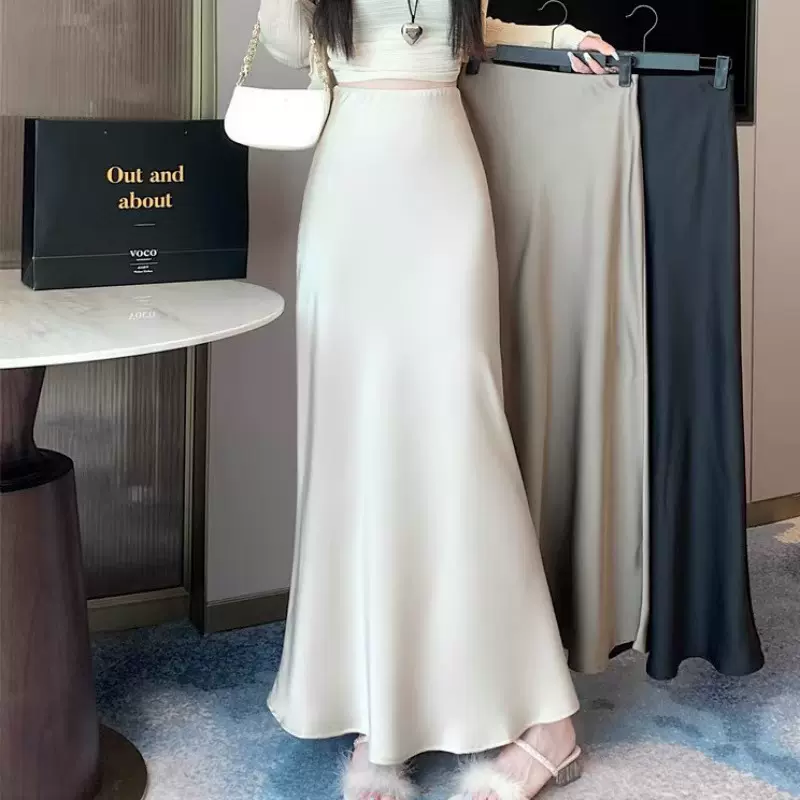 法式醋酸缎面包臀裙鱼尾裙子大码半身裙中长裙女秋设计感小众高腰
