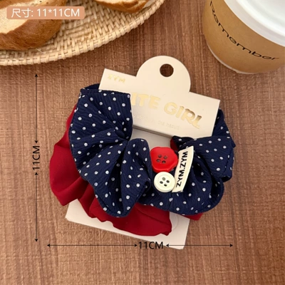 Saç üçün rezinlər | Hair Rope Ponytail Hair Accessory - 12-dark-blue-polka-dot-button-hair-tie