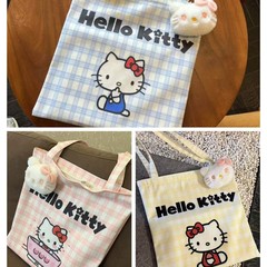 新しいブルーチェック柄キティキャットショルダーバッグ多用途外出漫画ハンドバッグレディース漫画kt猫ショルダーバッグ