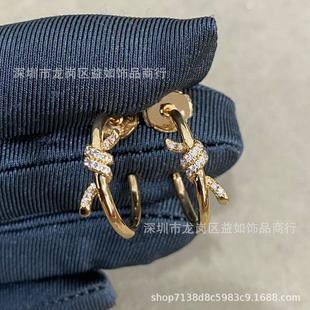 T Brand High Version Knotted Fashion Temperament Earrings European and American High Version Bow Simple Niche Design Stud Earrings
