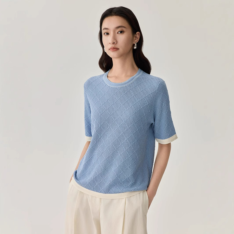 Carefully Selected Mulberry Silk Short-Sleeved Shirt for Women in Summer a Orchid Versatile Round Neck T-Shirt Silk Slimming Look Fashionable Knitted Top