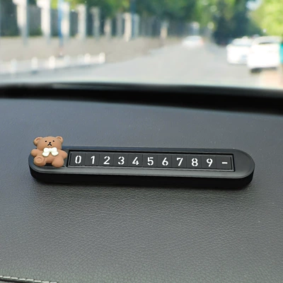 Car Temporary Parking Phone Dual Number Plate In-Car Moving Card Ornament Car Moving Number Plate Female Dual Number Switch (Nömrəli dayanma kartı) - bow-tie-brown-bear-double-number-parking-sign