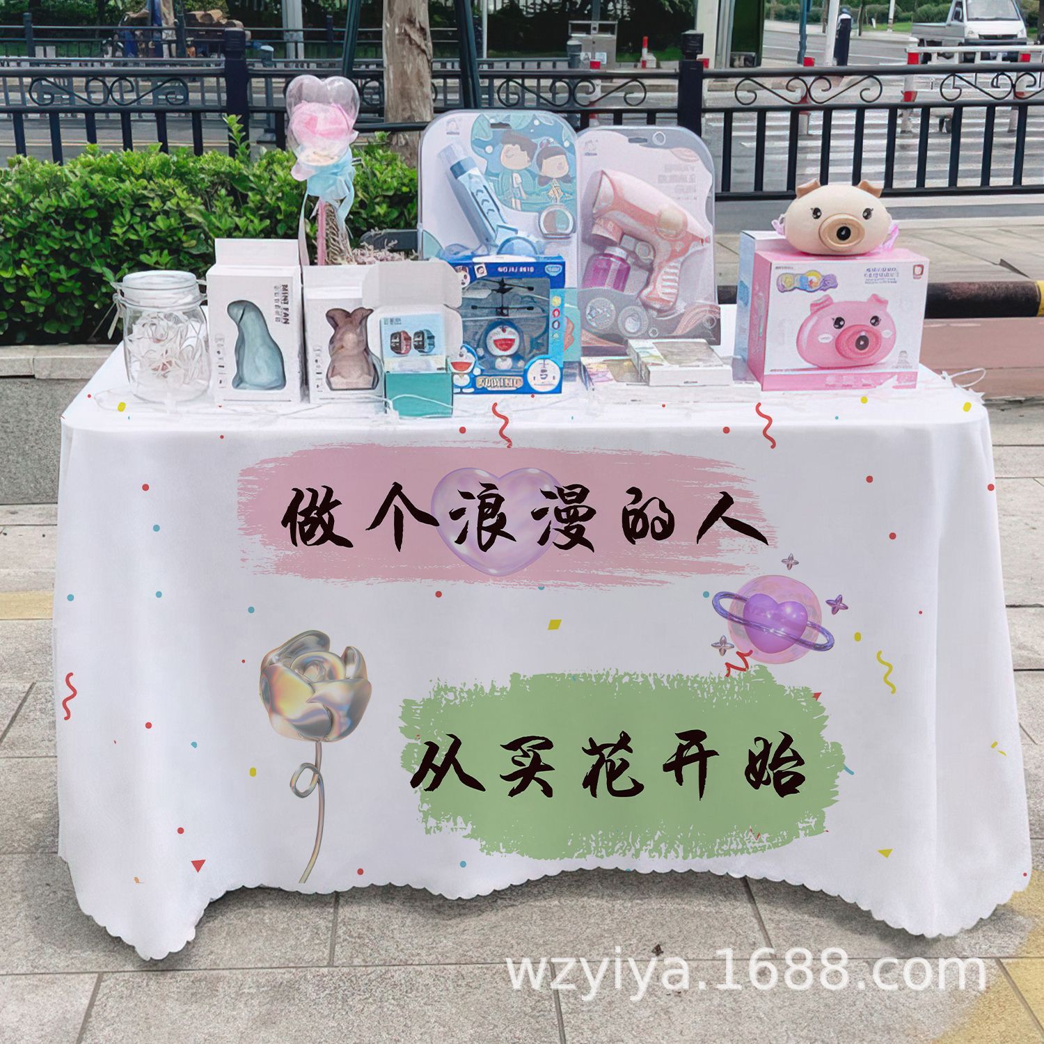Venta de flores publicitarias publicidad mercado nocturno puestos de mesa tela carro mesa tela tela de mesa acera