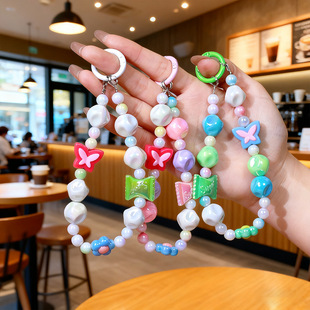 New Candy Color Dopamine Beaded Mobile Phone Chain Red Book Same Style Mobile Phone Case Hanging Chain Keychain Bag Pendant