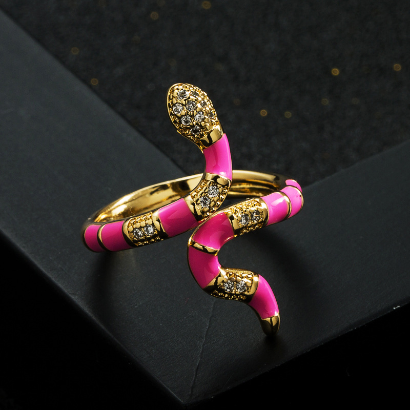 Fashion Copper Gold-plated Micro-set Zircon Drip Oil Snake Open Ring display picture 4