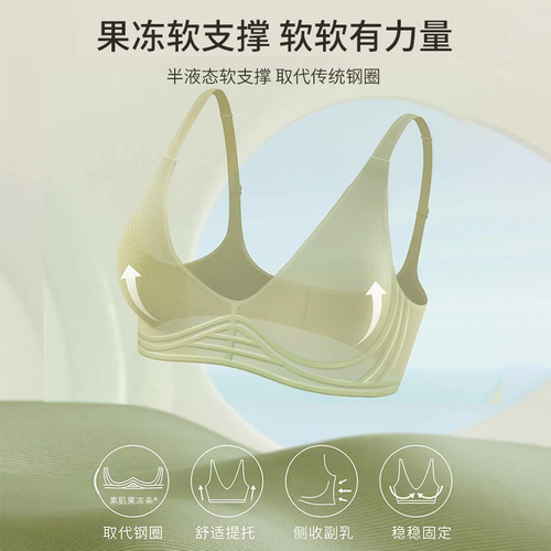 Nude seamless underwear for women without rims to gather secondary breasts and prevent sagging 3D soft jelly glue support bra set
